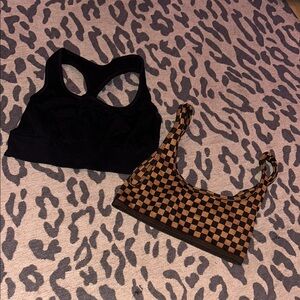 Stylish Black and Brown Checkered Women's Bralette Set